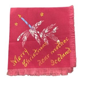 Vintage Christmas Handkerchief Napkin Cloth Fringed Dear Mother Iceland Noted‎